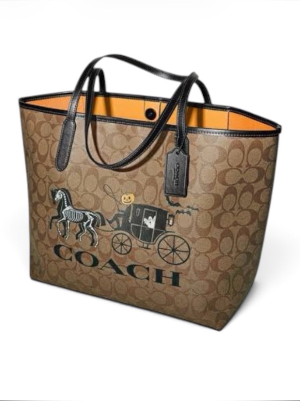 RARE Coach Halloween City Tote In Signature Canvas Spooky Horse & Carriage